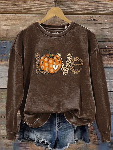 Fall Pumpkin Love Print Casual Cotton Sweatshirt