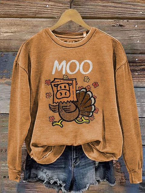 Turkey Beef Moo Print Casual Cotton Sweatshirt