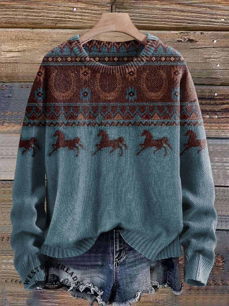 ?Limited Time Discount?Vintage Aztec Horse Art Print Casual Hoodie Sweatshirt