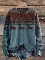 ?Limited Time Discount?Vintage Aztec Horse Art Print Casual Hoodie Sweatshirt
