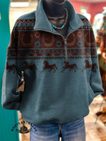 ?Limited Time Discount?Vintage Aztec Horse Art Print Casual Hoodie Sweatshirt