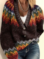 Women's Retro Ethnic Print Casual V-neck Pullover Knit