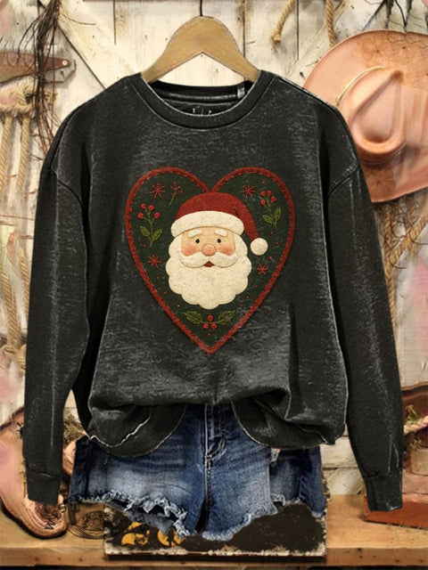 Christmas Santa Claus Print Casual Cotton Sweatshirt