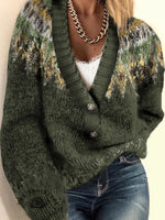 Women's Retro Ethnic Print Buttoned Cardigan Sweater