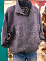 Vintage Flowers Print Casual Long Sleeve Zip Sweatshirt