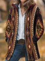 Aztec Print Unisex Plush Thick Long-Sleeved Cardigan Coat