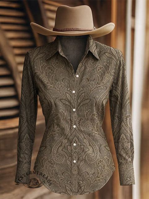 Women's Western Graphic Print Casual Cotton Shirt