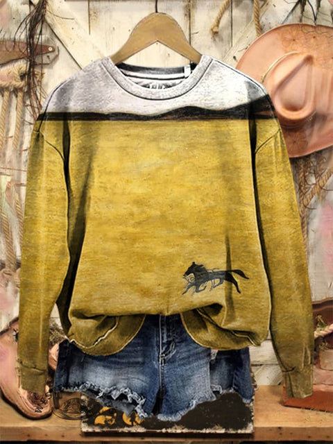 Retro Horse Pattern Casual Cotton Sweatshirt
