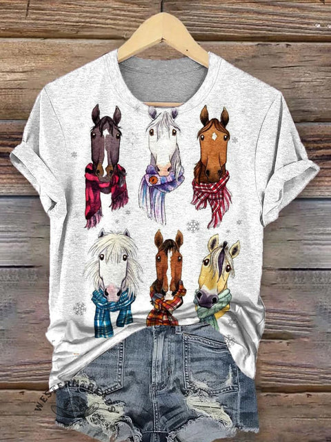 Retro Horse Pattern Casaul Cotton Short Sleeve T-shirt
