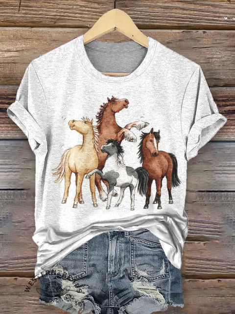 Retro Horse Pattern Casaul Cotton Short Sleeve T-shirt