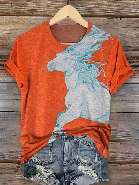 Retro Horse Pattern Casaul Cotton Short Sleeve T-shirt
