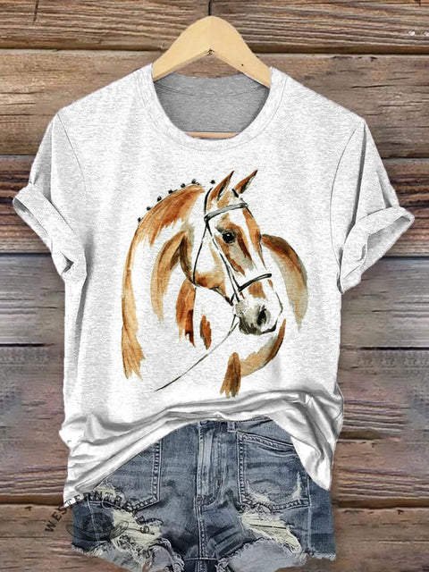Retro Horse Pattern Casaul Cotton Short Sleeve T-shirt
