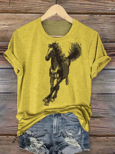 Retro Horse Pattern Casaul Cotton Short Sleeve T-shirt