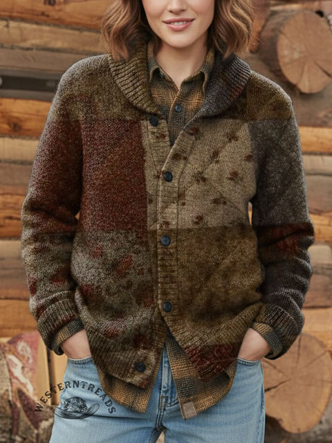 Retro Ethnic Pattern Print Knit V-neck Pullover Sweater