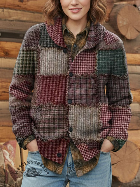 Retro Ethnic Pattern Print Knit V-neck Pullover Sweater