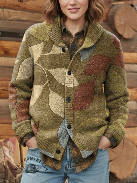 Retro Ethnic Pattern Print Knit V-neck Pullover Sweater
