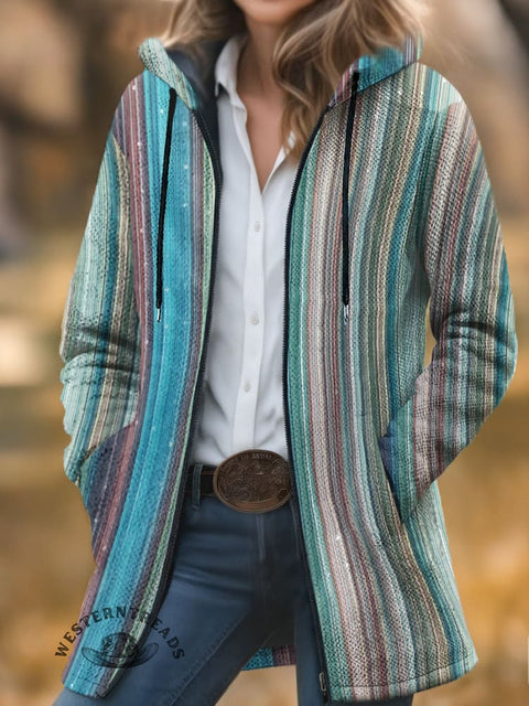 Retro Ethnic Pattern Print Unisex Plush Thick Long-Sleeved Cardigan Coat