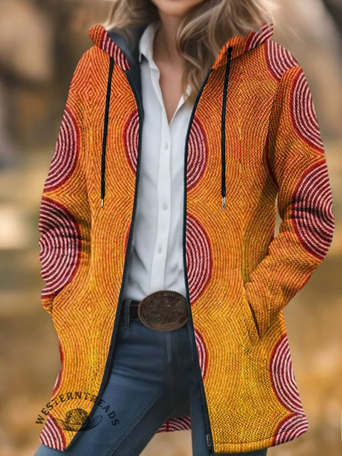 Retro Ethnic Pattern Print Unisex Plush Thick Long-Sleeved Cardigan Coat