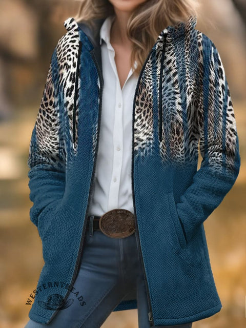 Retro Ethnic Pattern Print Unisex Plush Thick Long-Sleeved Cardigan Coat