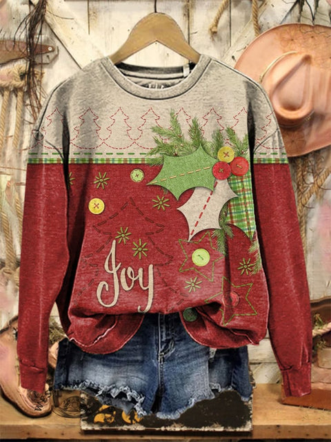 Retro Christmas Art Print Casual Cotton Sweatshirt