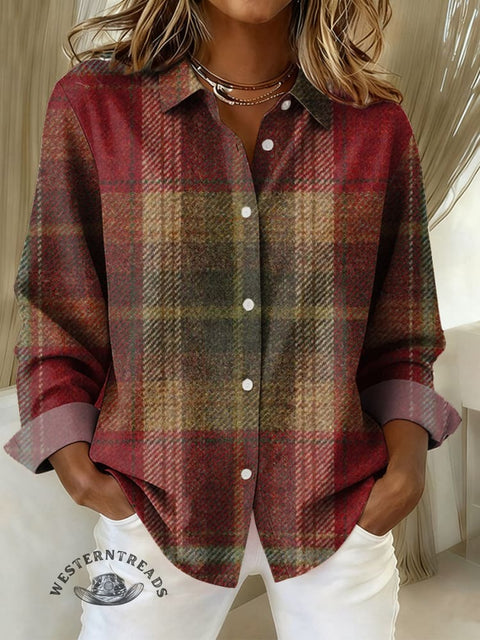 Women's Plaid Print Casual Cotton Shirt