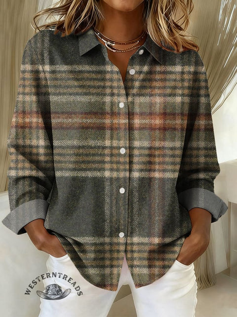 Women's Plaid Print Casual Cotton Shirt