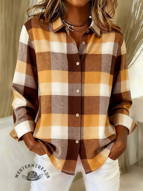 Women's Plaid Print Casual Cotton Shirt