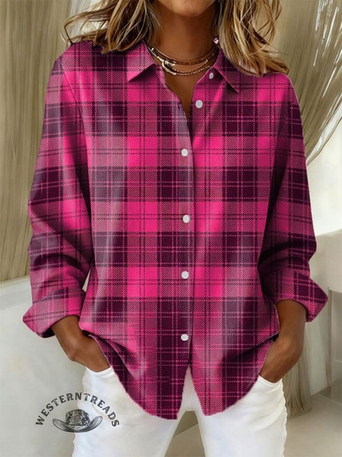 Women's Plaid Print Casual Cotton Shirt