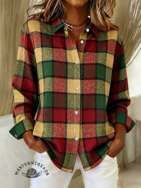 Women's Plaid Print Casual Cotton Shirt