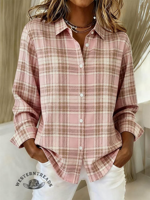 Women's Plaid Print Casual Cotton Shirt