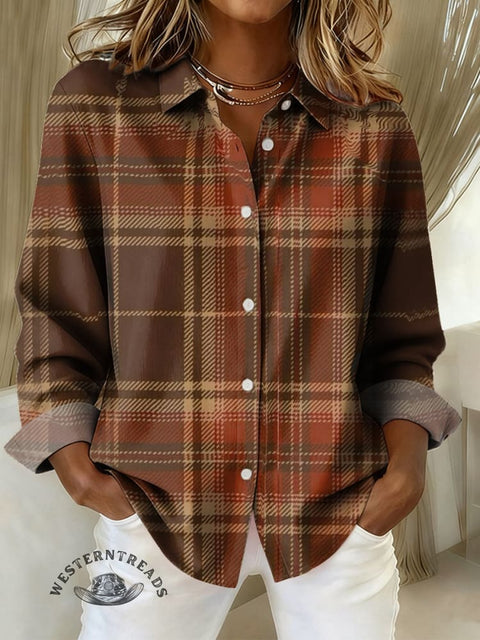 Women's Plaid Print Casual Cotton Shirt
