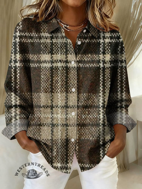 Women's Plaid Print Casual Cotton Shirt