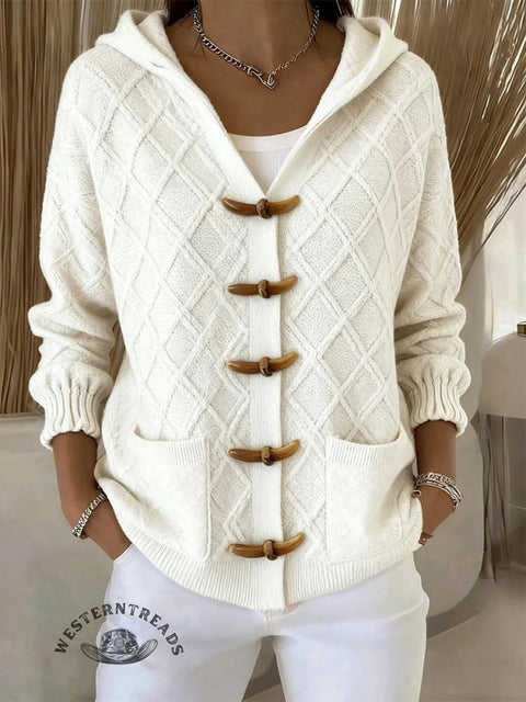 Horn Buttoned Cardigan Hooded Sweater