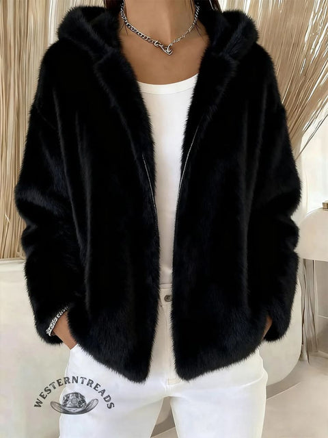 Women's Casual Zipper Hooded Sherpa Coat Cardigan