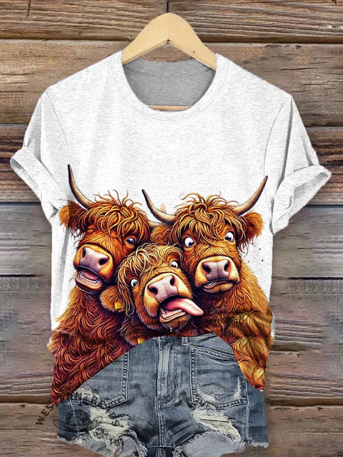 Retro Cow Art Print T-shirt