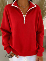 Women's Solid Color Casual Long Sleeve Zip Sweatshirt