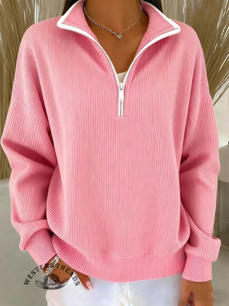 Women's Solid Color Casual Long Sleeve Zip Sweatshirt