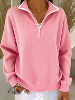 Women's Solid Color Casual Long Sleeve Zip Sweatshirt
