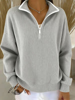 Women's Solid Color Casual Long Sleeve Zip Sweatshirt