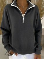 Women's Solid Color Casual Long Sleeve Zip Sweatshirt