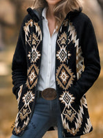 Vintage Aztec Art Print Unisex Plush Thick Long-Sleeved Cardigan Coat