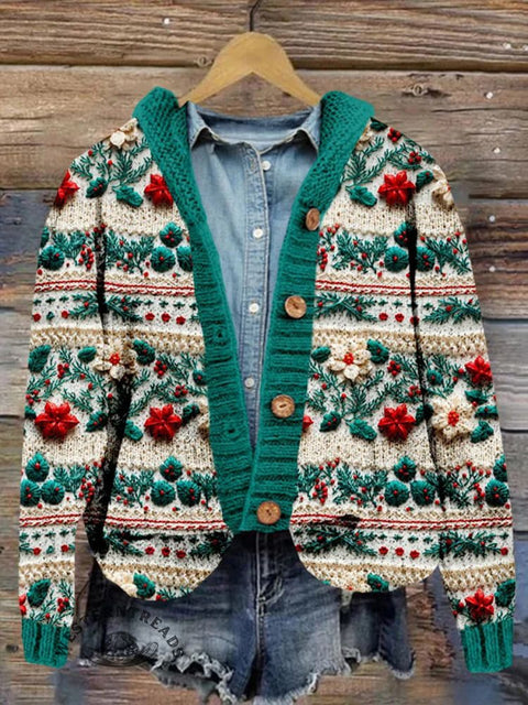 Retro Flowers Print Buttoned Cardigan Hooded Sweater