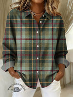 Women's Vintage Plaid Art Print Casual Cotton Shirt