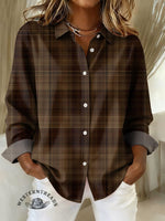 Women's Vintage Plaid Art Print Casual Cotton Shirt