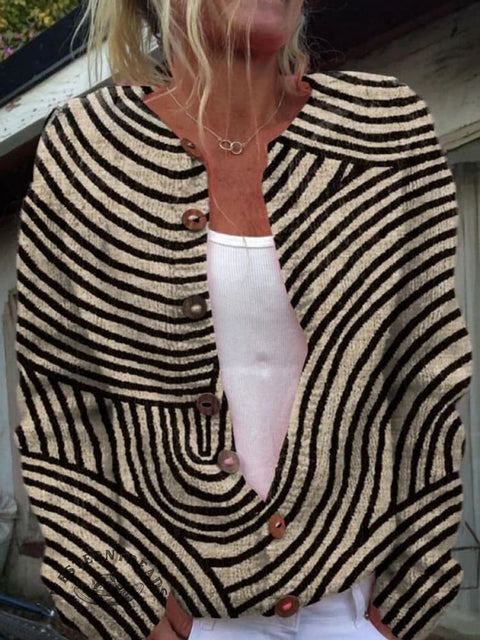 Retro Art Print Button Cardigan Sweater