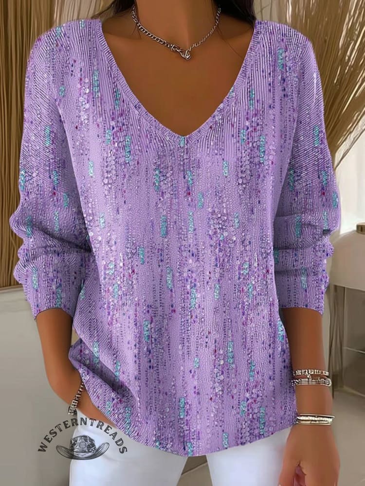 Women's Vintage Art Print Casual Pullover Sweater