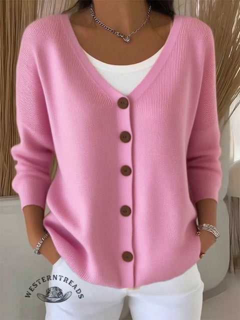 Buttoned V-neck Cardigan Sweater