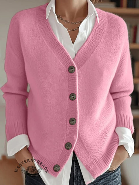 Buttoned V-neck Cardigan Sweater