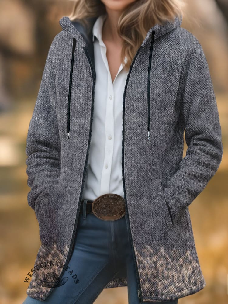 Vintage Art Print Unisex Plush Thick Long-Sleeved Cardigan Coat