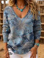 Women's Vintage Print Casual Pullover Sweater